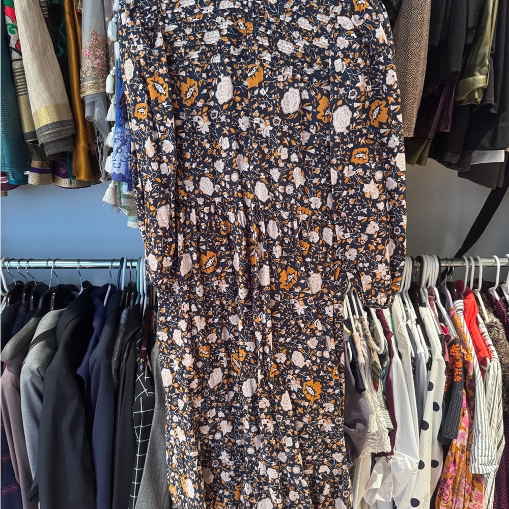 Floral Black and Orange Dress cottage core bohemian maxi emerson style